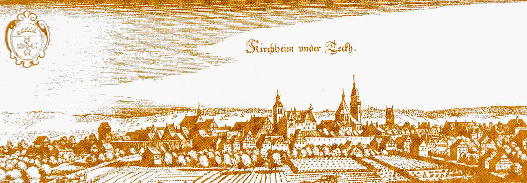 Alter Kupferstich Ansicht von Kircheim unter Teck