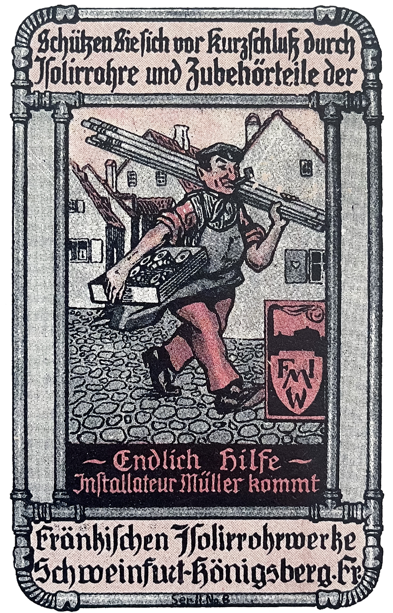 Schild mit der Aufschrift "Endlich Hilfe - Installateur Müller kommt" Schild mit der Aufschrift "Endlich Hilfe - Installateur Müller kommt"