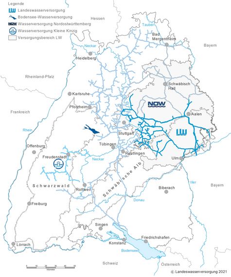 Die LW verteilt das Trinkwasser über drei Hauptleitungen bis nach Stuttgart.