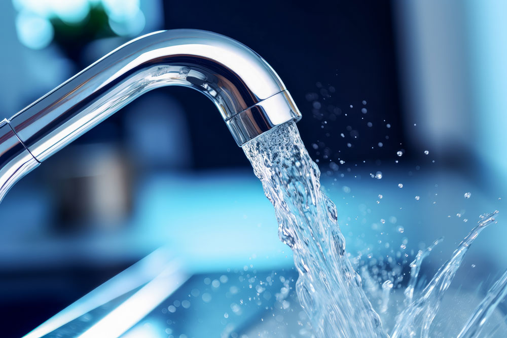 Wasserhahn aus dem Wasser fließt Wasserhahn aus dem Wasser fließt