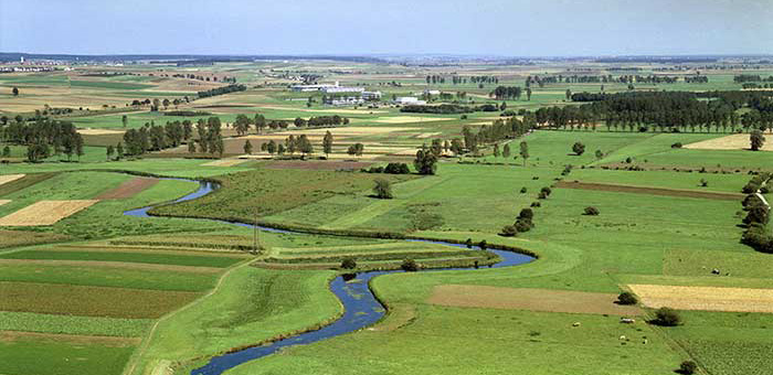 Plaine du Württemberg Donauried avec la petite rivière Nau