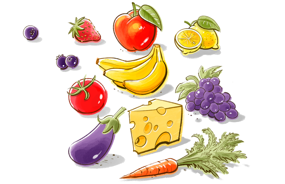 Verschiedene Lebensmittel über die man wichtige Mineralstoffe zu sich nimmt. 