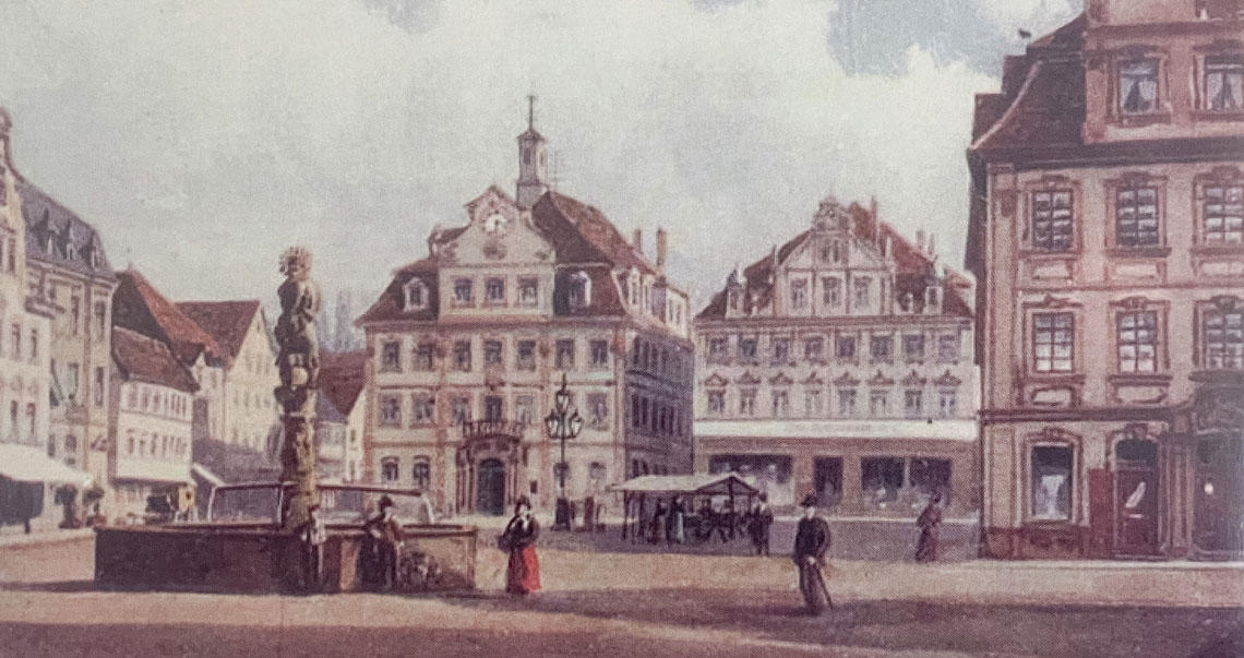 Altes Stadtbild von Schwäbisch Gmünd mit einem Brunnen umgeben von Fachwerkhäusern Altes Stadtbild von Schwäbisch Gmünd mit einem Brunnen umgeben von Fachwerkhäusern